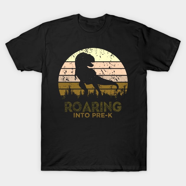 Kids Roaring Into Pre-K Dinosaur Back To School Vintage Boys Tees Gifts T-Shirt by drag is art